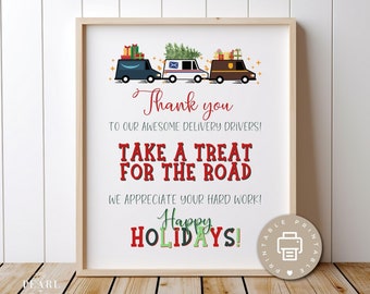 Letrero imprimible de refrigerio para repartidor, letrero de agradecimiento "Por favor, tome un dulce", letrero para porche de cartero para repartidor, letrero de refrigerio navideño, 8x10