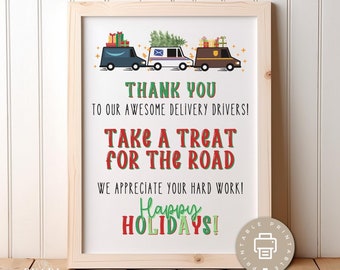 Letrero imprimible de refrigerio para repartidor, letrero de agradecimiento "Por favor, tome un dulce", letrero para porche de cartero para repartidor, letrero de refrigerio navideño, 8x10