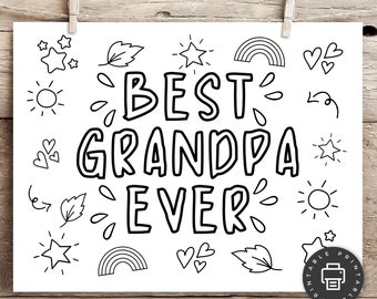 PRINTABLE Best Grandpa Ever Coloring Page, Father's Day Card from Child, Birthday Card for Grandpa, Grandparents Day Kids Activity Page, PDF