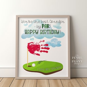 IMPRIMIBLE Feliz cumpleaños abuelo Golf Handprint Art Craft, regalo de niños, DIY mejor abuelo por tarjeta par de niño, arte de recuerdo, carta de EE. UU. A4