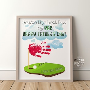 IMPRIMIBLE Feliz Día del Padre Golf Handprint Art Craft, Regalo de niños, DIY Best Dad by Par Card de niños, Baby Keepsake Art/US Letter A4