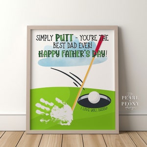 IMPRIMÍVEL Feliz Dia dos Pais Golfe Handprint Art Craft, Presente de Crianças, DIY Simply Putt Melhor Cartão de Pai de Criança, Arte de Lembrança de Bebê/Carta dos EUA A4