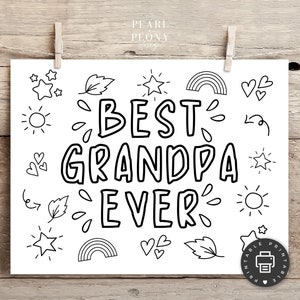 IMPRIMIBLE La mejor página para colorear del abuelo, tarjeta del día del padre del niño, tarjeta de cumpleaños para el abuelo, página de actividades para niños del día de los abuelos, PDF