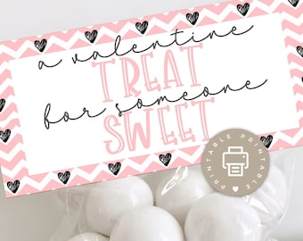 AFDRUKBARE Valentijnsdag Cookie Bag Toppers, Roze Treat Bag Toppers, Party Favor Tags, Candy Goodie Bag Toppers, Kids Classroom Party Treats