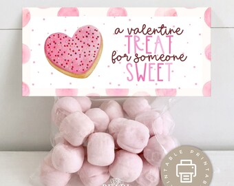 AFDRUKBARE Valentijnsdag Cookie Bag Toppers, Roze Treat Bag Toppers, Party Favor Tags, Candy Goodie Bag Toppers, Kids Classroom Party Treats