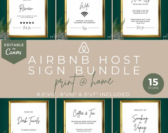 Sjablonen voor AIRBNB-bordenbundel | Afdrukbare bewegwijzering vakantiewoning| Minimalistisch Airbnb-hostpakket | Informatieborden voor gasten |  Bewerkbaar canvas