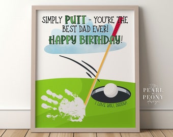 PRINTABLE Happy Birthday Dad Golf Handprint Art Craft, Gift from Kids, DIY Simply Putt Best Dad Card from Child, Keepsake Art, US Letter A4