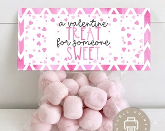 AFDRUKBARE Valentijnsdag Cookie Bag Toppers, Roze Treat Bag Toppers, Party Favor Tags, Candy Goodie Bag Toppers, Kids Classroom Party Treats
