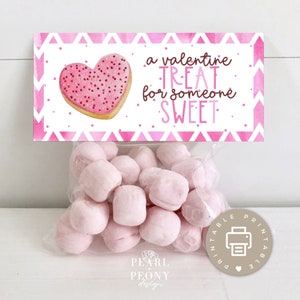 PRINTABLE Valentines Day Cookie Bag Toppers, Pink Treat Bag Toppers, Party Favor Tags, Candy Goodie Bag Toppers, Kids Classroom Party Treats