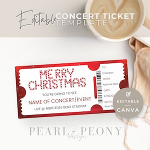 EDITIERBARE Konzertticket Vorlage, personalisiertes Ereignis, druckbares Weihnachtsgeburtstagskonzert, benutzerdefiniertes Souvenirticket, DIY Überraschungsgeschenk Canva
