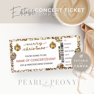 EDITIERBARE Konzertticket-Vorlage, personalisiertes Ereignis, druckbares Weihnachtsgeburtstagskonzert, benutzerdefiniertes Souvenirticket, DIY-Überraschungsgeschenk, Canva