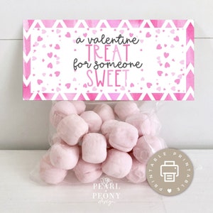 PRINTABLE Valentines Day Cookie Bag Toppers, Pink Treat Bag Toppers, Party Favor Tags, Candy Goodie Bag Toppers, Kids Classroom Party Treats