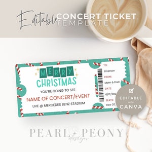 EDITIERBARE Konzertticket-Vorlage, personalisiertes Ereignis, druckbares Weihnachtsgeburtstagskonzert, benutzerdefiniertes Souvenirticket, DIY-Überraschungsgeschenk, Canva