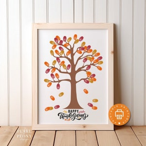 PRINTABLE Fall Leaves Handprint Art, Thanksgiving Thumbprint Craft, Preschool Kindergarten Homeschool Classroom Kids Activity, Keepsake Art