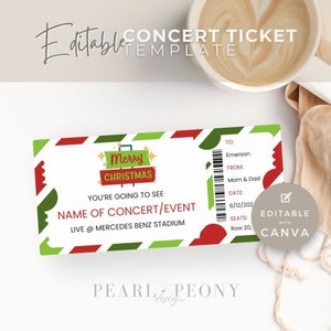 EDITIERBARE Konzertticket-Vorlage, personalisiertes Ereignis, druckbares Weihnachtsgeburtstagskonzert, benutzerdefiniertes Souvenirticket, DIY-Überraschungsgeschenk, Canva