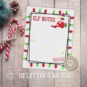 DRUCKBARE schwarze Weihnachtselfen Notizen, Personalisieren Sie Notizen von Ihrer Elfe, Elfenaktivitäten, Elfenspiele, Elfenweihnachtstradition, US Letter & A4 PDF
