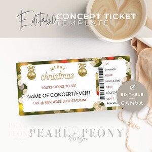 EDITIERBARE Konzertticket Vorlage, personalisiertes Ereignis, druckbares Weihnachtsgeburtstagskonzert, benutzerdefiniertes Souvenirticket, DIY Überraschungsgeschenk Canva