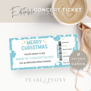 EDITIERBARE Konzertticket-Vorlage, personalisiertes Ereignis, druckbares Weihnachtsgeburtstagskonzert, benutzerdefiniertes Souvenirticket, DIY-Überraschungsgeschenk, Canva
