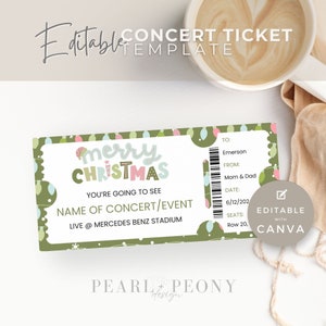 EDITIERBARE Konzertticket-Vorlage, personalisiertes Ereignis, druckbares Weihnachtsgeburtstagskonzert, benutzerdefiniertes Souvenirticket, DIY-Überraschungsgeschenk, Canva