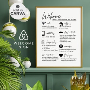 Plantilla de signo de bienvenida de AIRBNB / Signo de bienvenida de VRBO / Signo imprimible de alquiler vacacional / Cartel de llegada de huéspedes / Signo editable / Plantilla Canva