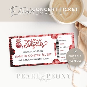 EDITIERBARE Konzertticket-Vorlage, personalisiertes Ereignis, druckbares Weihnachtsgeburtstagskonzert, benutzerdefiniertes Souvenirticket, DIY-Überraschungsgeschenk, Canva