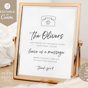 Audio Guestbook Sign Template | Phone Message Guest Book | Pick Up the Phone | Leave a Message | Modern Minimalist Wedding Sign | Canva