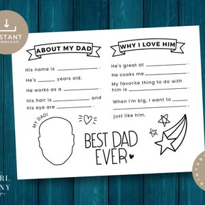 IMPRIMIBLE Todo sobre la página de actividades de papá para niños / Tarjeta del día del padre del niño / Complete los espacios en blanco Tarjeta de cumpleaños para papá / Regalo personalizado para papá