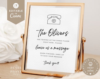 Audio Guestbook Sign Template | Phone Message Guest Book | Pick Up the Phone | Leave a Message | Modern Minimalist Wedding Sign | Canva