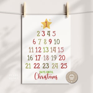 PRINTABLE Christmas Countdown Calendar, Trendy Days Until Christmas, DIY Advent Calendar, Red Green Christmas, Countdown to Christmas Cute