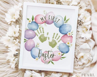 PRINTABLE My First Easter Handprint Art Craft for Baby, Easter Footprint Infant Keepsake Art, DIY Daycare Sunday School Activity 2026, PDF