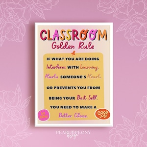 PRINTABLE Classroom Golden Rule Poster, Class Rules Sign, Back to School Kindness Classroom Decor, Student Behavior Expectations, JPG & PDF