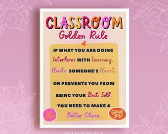 DRUCKBARE Goldene Regel Poster für das Klassenzimmer, Klasse Regeln Zeichen, Zurück in der Schule Freundlichkeit Klassenzimmer Dekor, Schülerverhaltenserwartungen, JPG & PDF