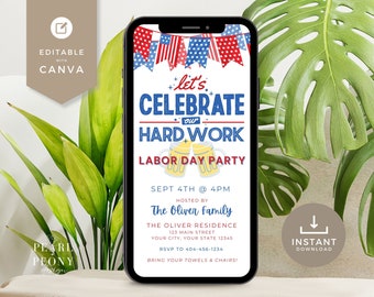 Labor Day Party Invitation Template | Labor Day Video Evite | Labor Day Digital Invitation Text Email | Labor Day Animated Invite | Canva