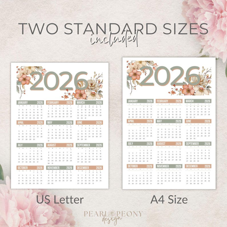 PRINTABLE 2026 Boho Watercolor Floral Calendar for Home Office or ...