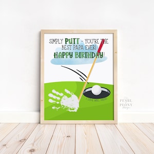 Artisanat d'art empreinte de main papa golf joyeux anniversaire à imprimer, cadeau d'un enfant, meilleure carte de grand-père à faire soi-même, art souvenir, PDF lettre et A4