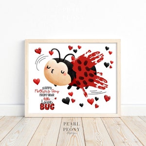 STAMPABILE Festa della mamma Handprint Art Craft per bambini, Love Bug Keepsake Art, Bambino in età prescolare, Regalo dai bambini PDF 8x10 A4