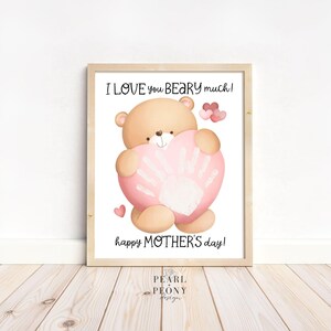 Arte de impressão de mão para impressão de dia das mães para a mãe, urso de pelúcia, presente de crianças, crianças pequenas, lembrança de bebê, cartão faça você mesmo, carta em PDF e A4