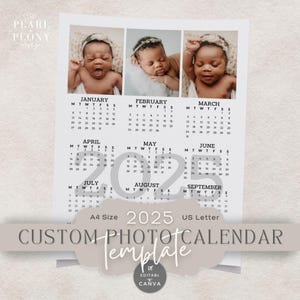Plantilla de calendario fotográfico personalizado 2025, resumen del año personalizado, plantilla de Canva para hacer tú mismo, regalo de recuerdo para mamá y abuelos, tamaño carta de EE. UU. y A4
