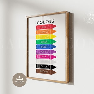 PRINTABLE Preschool Learning Colors Poster, Homeschool Printable, Classroom Decor, Educational Wall Art, Playroom Posters, Instant Download