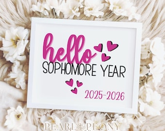 Rosa Preppy Erster Tag der zehnten Klasse, Hallo im zweiten Jahr Jahr Zeichen, Back to School Photo Prop, iPad Tablet Digital Sign, Download