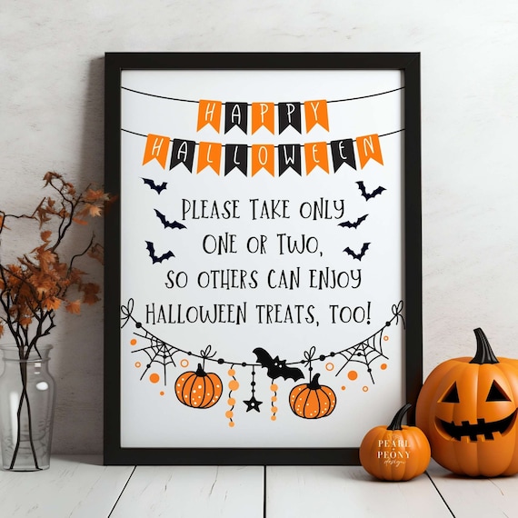 PRINTABLE Halloween Candy Bowl Sign, Please Take One Sign, Trick or Treat Porch Sign, Take a Treat Sign, Trunk or Treat, Digital Download