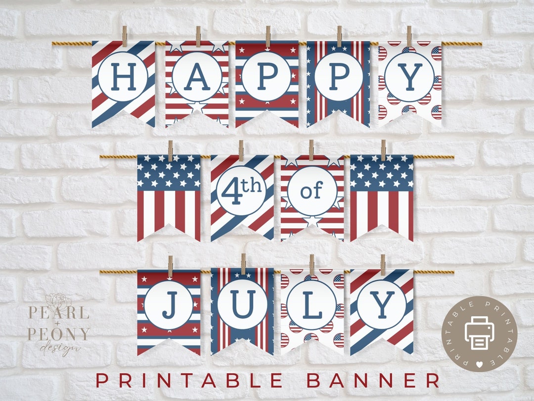 PRINTABLE 4th of July Banner, Independence Day Decor, Stars and Stripes ...