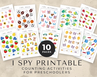 I SPY Counting Activity Sheets Bundle, Printable Game, Summer Activity, Look and Find For Kids, Classroom Party Game, Instant Download