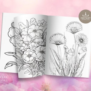 PRINTABLE 30 Flower Coloring Pages, Floral Coloring Book Adults Kids ...