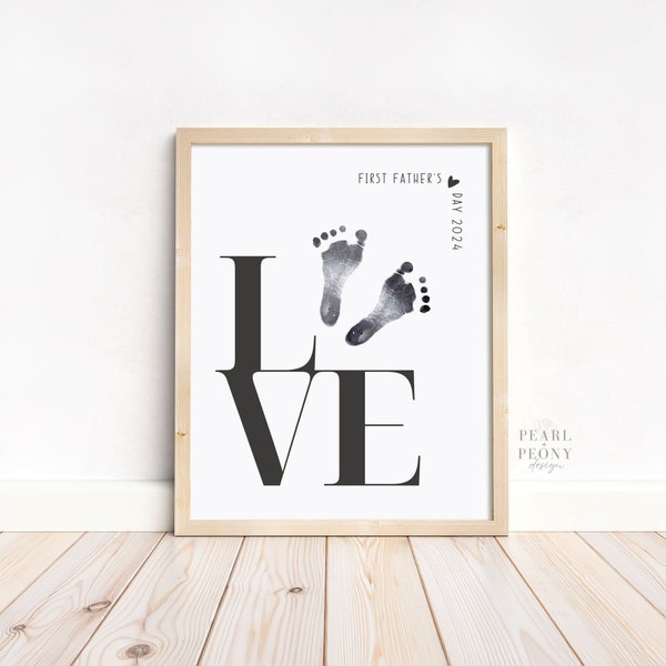 PRINTABLE First Father’s Day Handprint Footprint Art, Personal New Dad Gift, 2024 Fathers Day Keepsake, DIY Gift from Kids, US Letter & A4