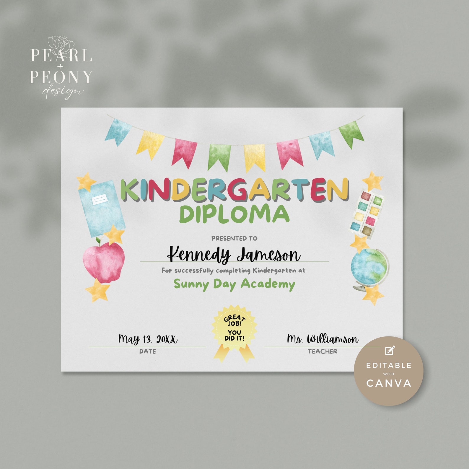 EDITABLE Kindergarten Graduation Diploma Template, Printable Custom ...