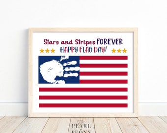 Manualidad con huellas de manos para el Día de la Bandera (imprimible, PDF) para niños. Actividad para el Día de la Bandera. Bandera estadounidense para niños pequeños en edad preescolar y jardín de infantes. Educación en casa.