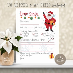 Carta IMPRIMIBLE a Papá Noel negro, Lista de deseos de Navidad para niños, Lista de regalos navideños, Actividad navideña para niños, Carta de Papá Noel afroamericano