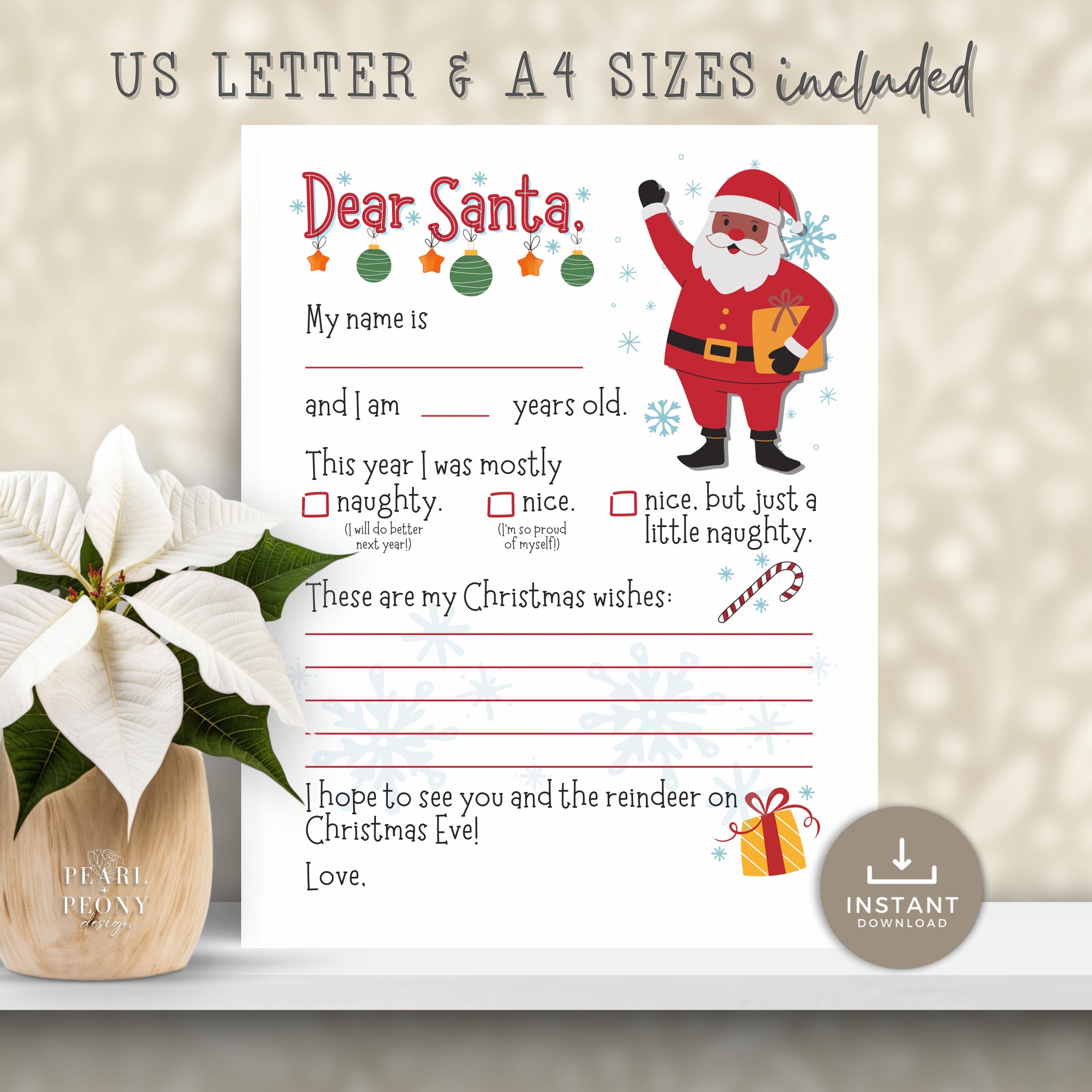PRINTABLE Letter to Black Santa, Kids Christmas Wish List, Holiday Gift ...