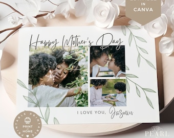 PRINTABLE Mother's Day Card Template | Print at Home Boho Mother's Day Card | Photo Mother's Day Card from Kids | Photo Collage Card | Canva
